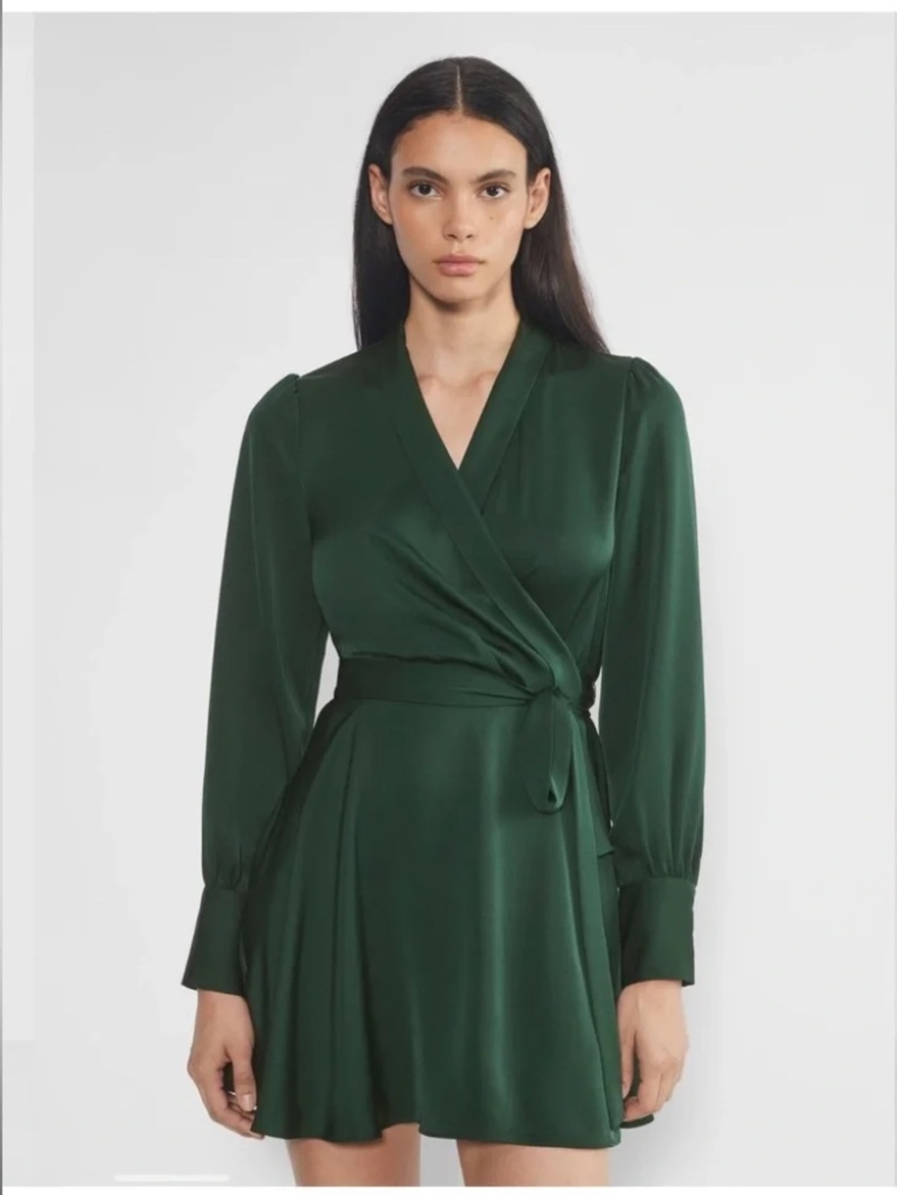 Aritzia Forest Green Long Sleeve Wrap Mini Dress
